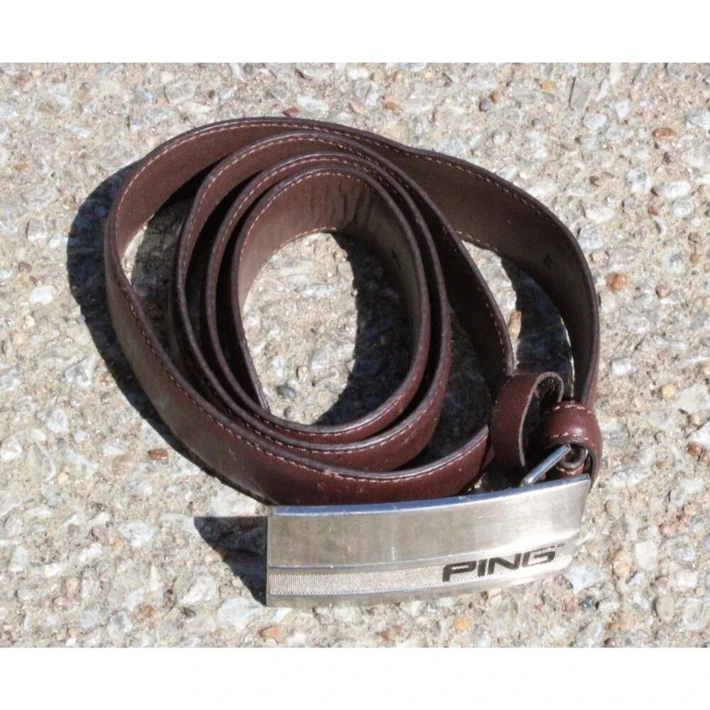 PING Golf Belt Black Leather Silver Metal Buckle Men's Accessory 40 in X-P3004